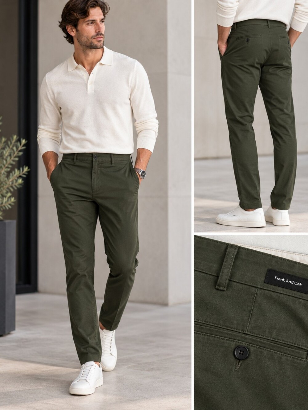 Frank & Oak Brunswick Slim Chino Pants Olive Green 36x34